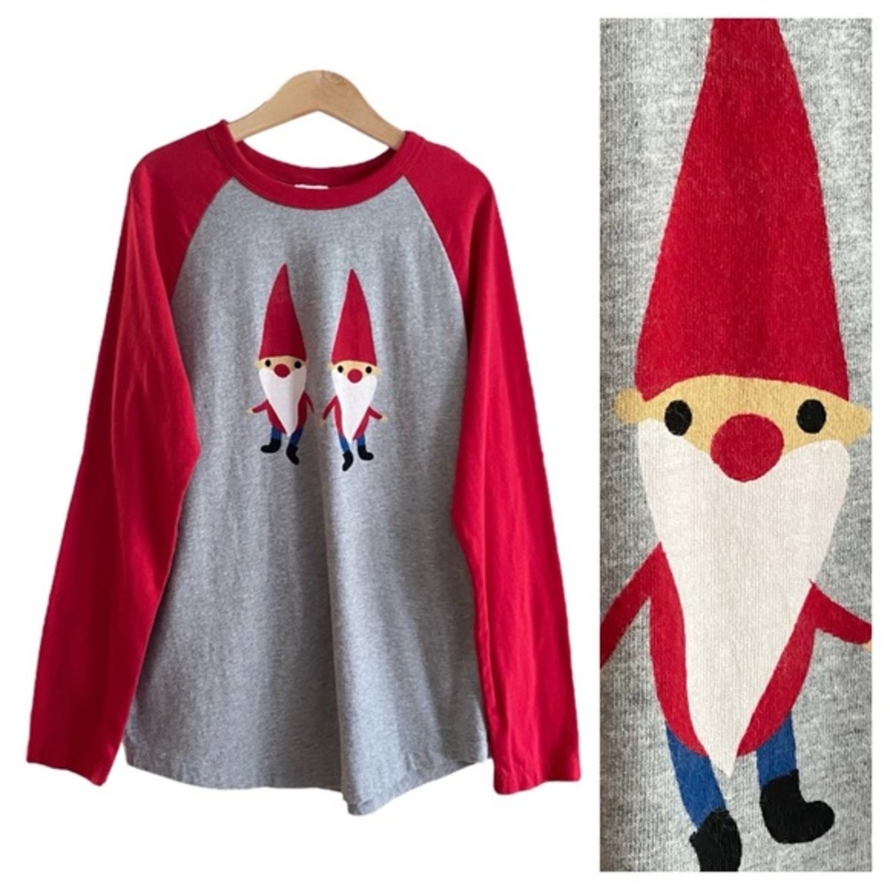 Hanna Andersson Gray Red Holiday Christmas Gnomes Raglan Sleeve Shirt 10